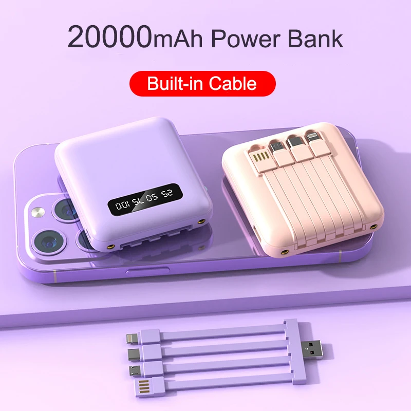 20000mAh Power Bank with Built-in Cable | Compact Fast Charging