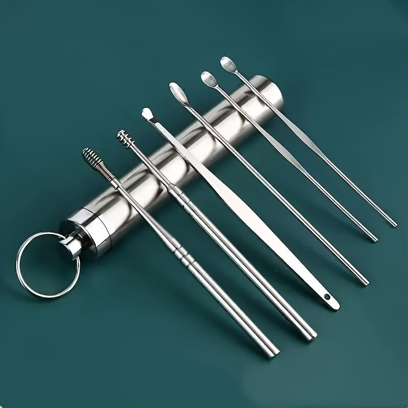 Stainless Steel Ear Cleaning Kit | 6-in-1 Reusable Ear Spoon Set