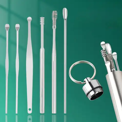 Stainless Steel Ear Cleaning Kit | 6-in-1 Reusable Ear Spoon Set