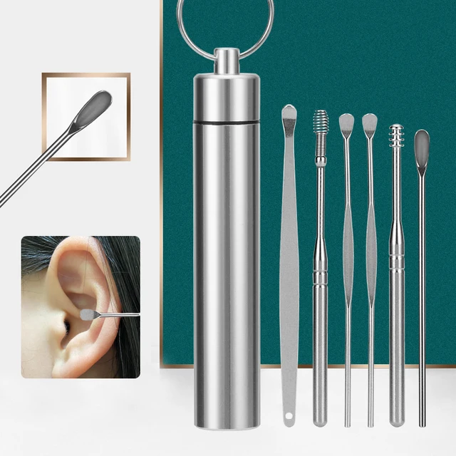 Stainless Steel Ear Cleaning Kit | 6-in-1 Reusable Ear Spoon Set