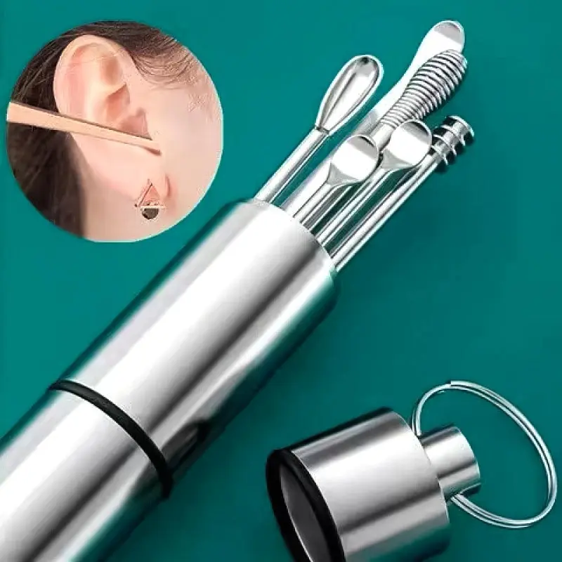 Stainless Steel Ear Cleaning Kit | 6-in-1 Reusable Ear Spoon Set