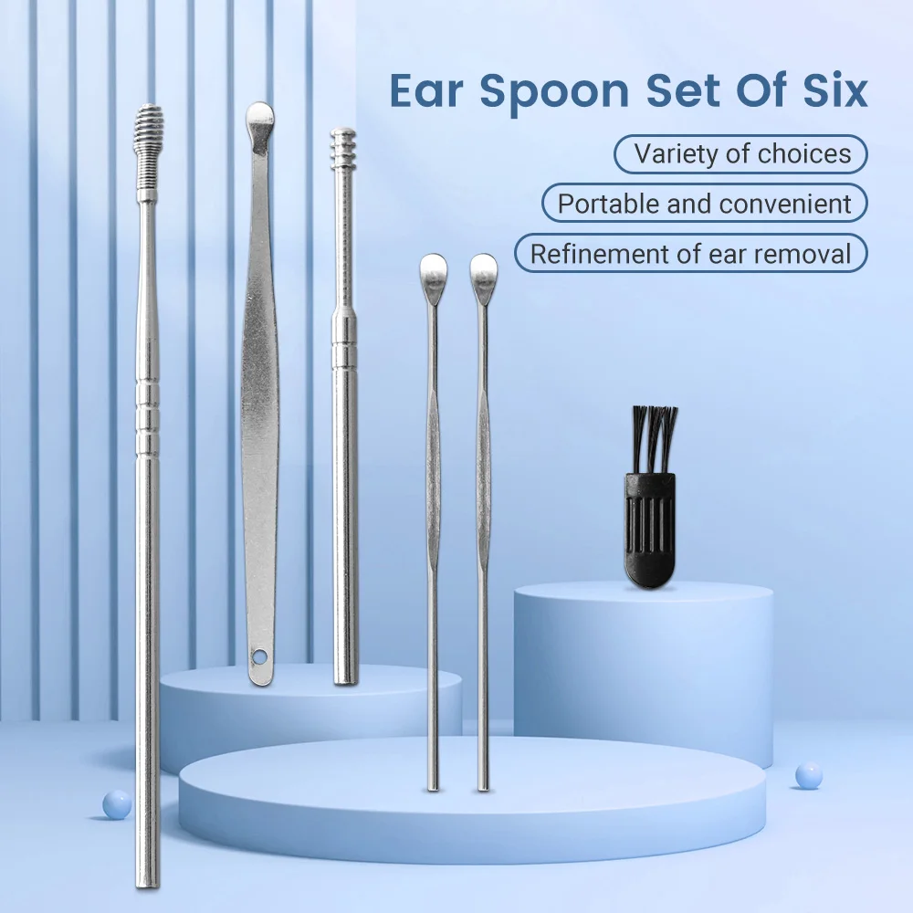 Stainless Steel Ear Cleaning Kit | 6-in-1 Reusable Ear Spoon Set