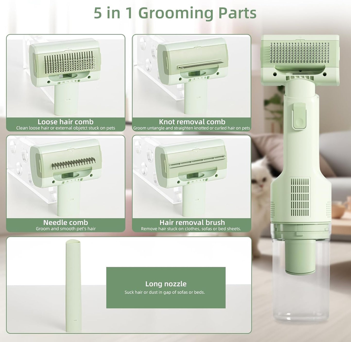 Wireless Pet Grooming Vacuum Brush | Rechargeable Cat & Dog Hair Cleaner
