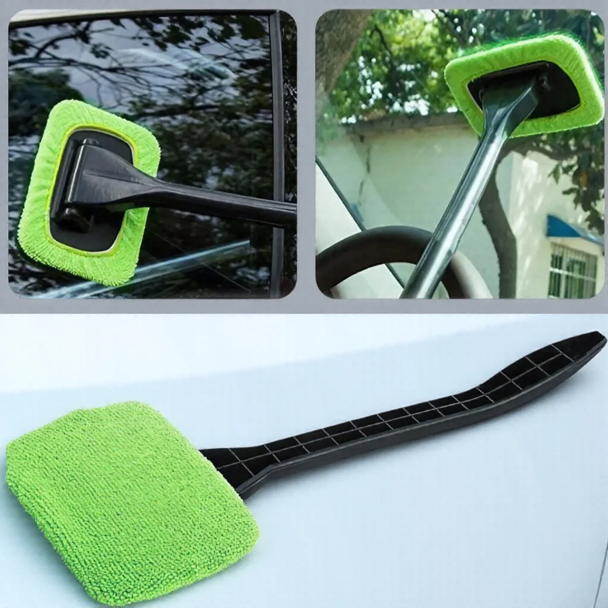 Microfiber Car Window Cleaner Brush | Long Handle Windshield Cleaning Tool
