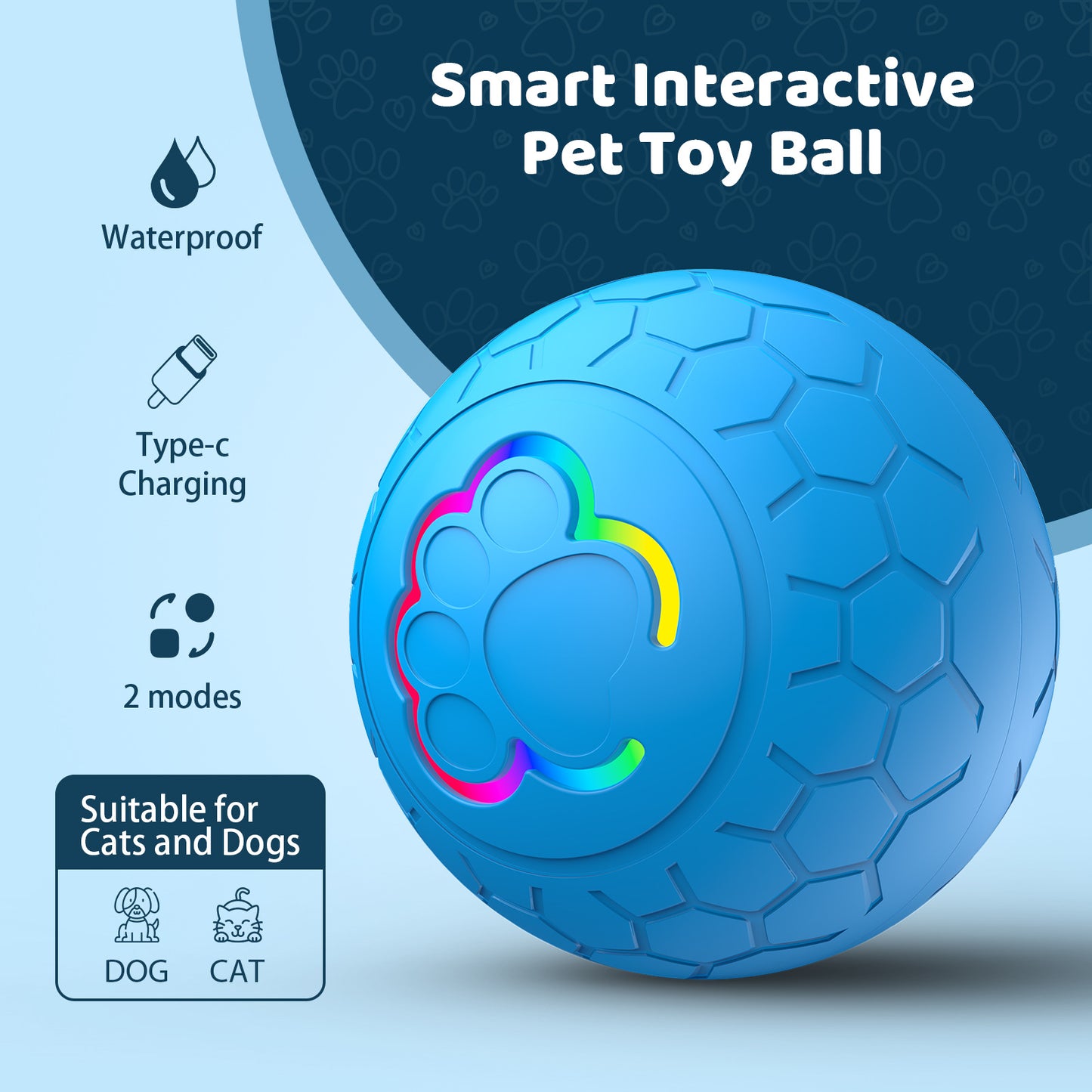 Smart Interactive Pet Toy Ball for Dogs & Cats | Waterproof, USB-C, 2 Modes