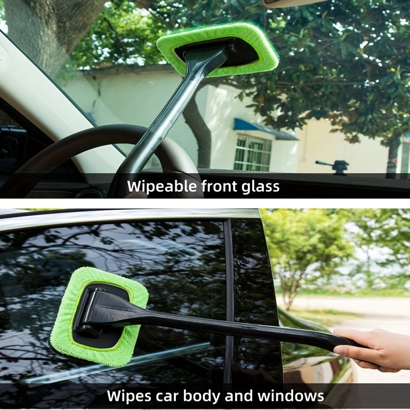 Microfiber Car Window Cleaner Brush | Long Handle Windshield Cleaning Tool