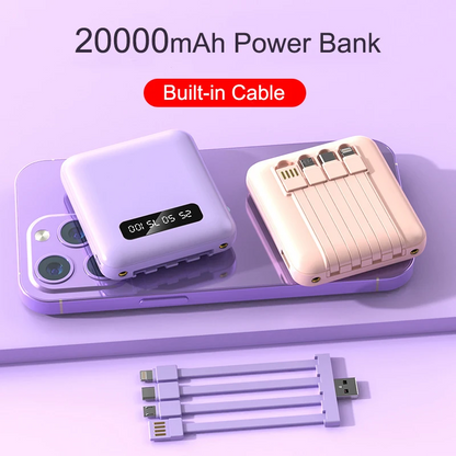 20000mAh Power Bank with Built-in Cable | Compact Fast Charging