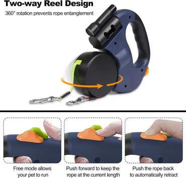 Dual Retractable Reflective Dog Leash With LED Light