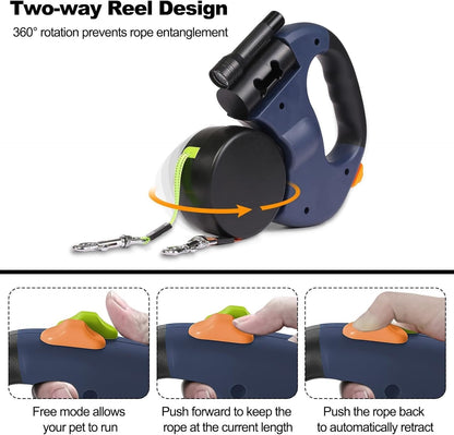 Dual Retractable Reflective Dog Leash With LED Light