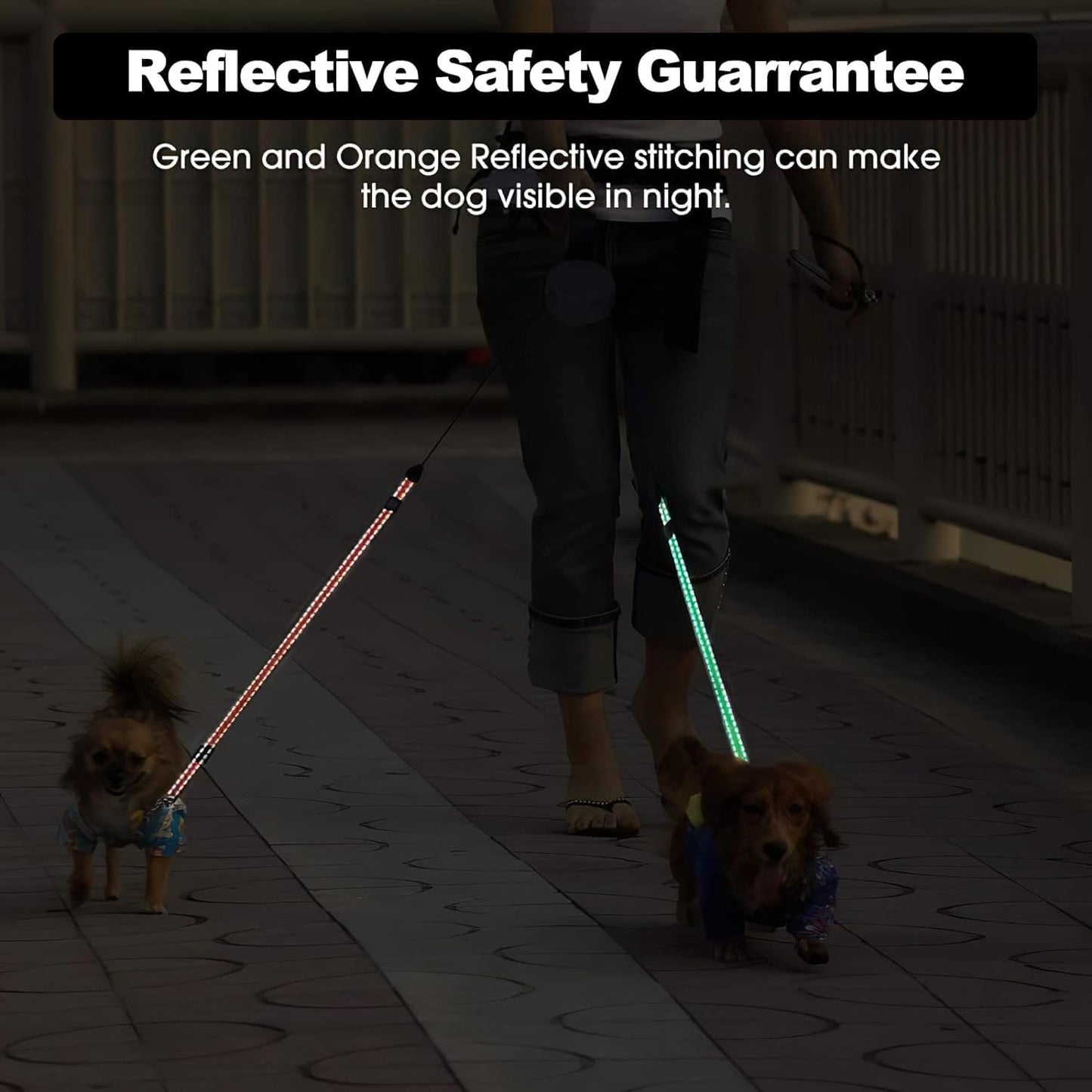 Dual Retractable Reflective Dog Leash With LED Light