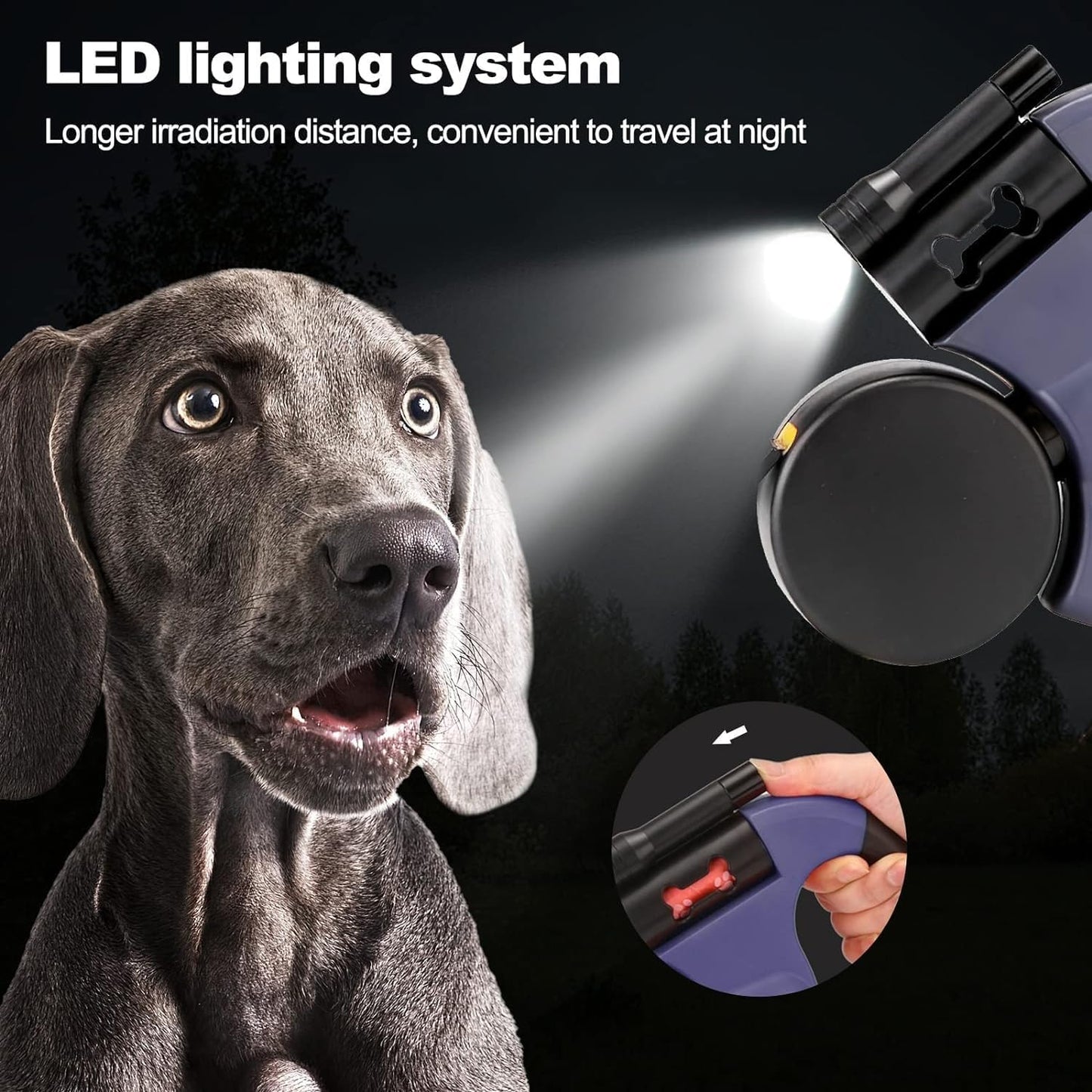 Dual Retractable Reflective Dog Leash With LED Light