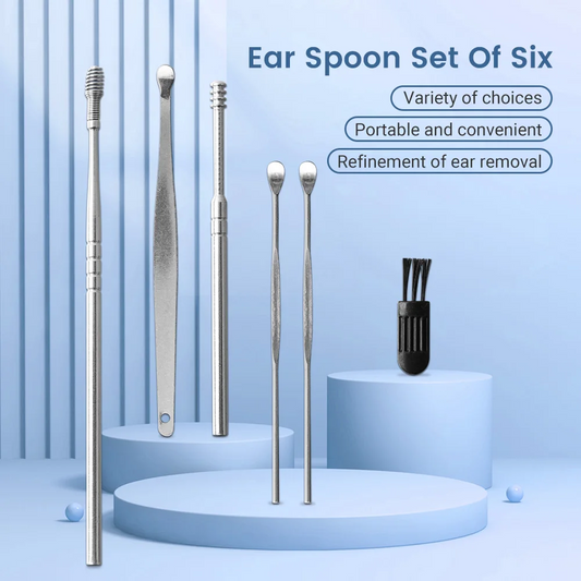 Stainless Steel Ear Cleaning Kit | 6-in-1 Reusable Ear Spoon Set